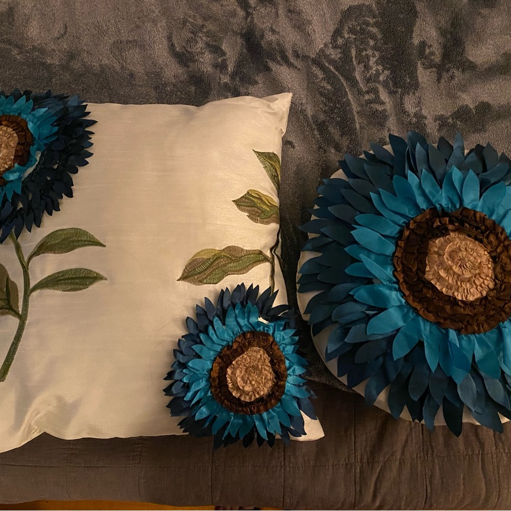 Floral Decorative Pillow Set with Blue Accents